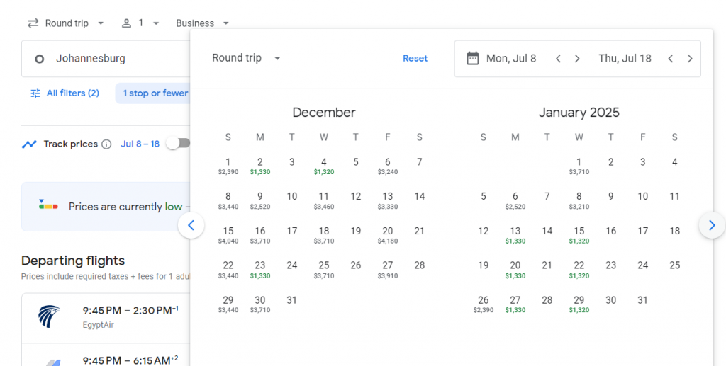 Business Class from South Africa to Vienna