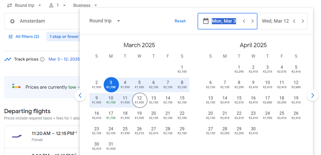 Business Class from Amsterdam to South Korea