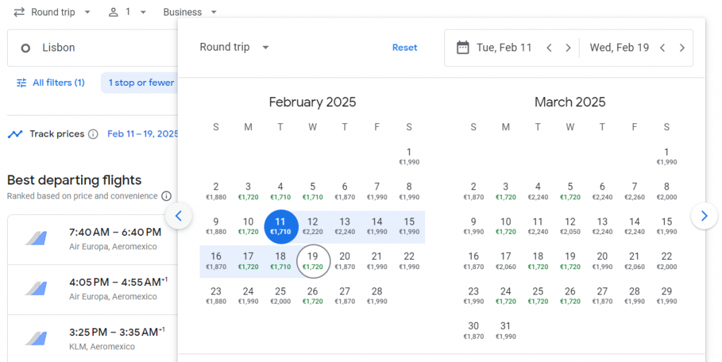 Business Class from Lisbon to Mexico City