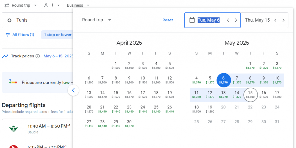 Business Class from Tunisia to Philippines