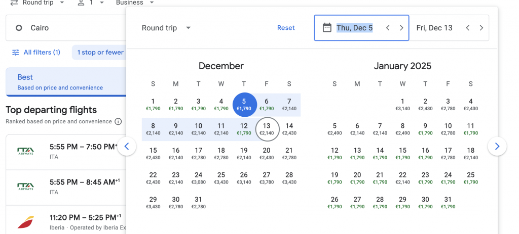 Business Class from Cairo to Argentina