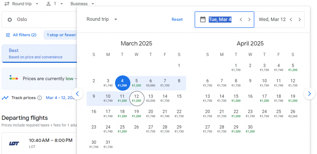 Business Class from Norway to Chicago