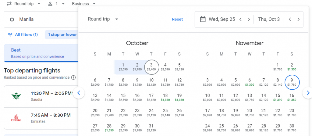 Business Class from Philippines to Milan