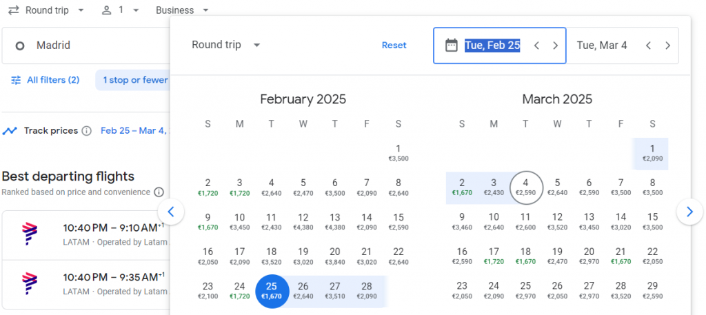 Business Class from Madrid to Rio De Janeiro