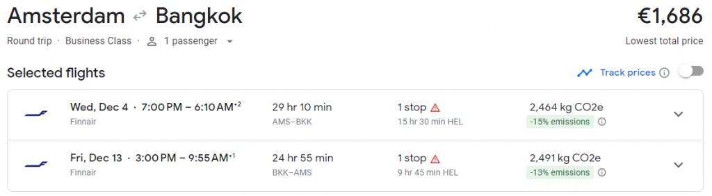 Business Class from Amsterdam to Bangkok