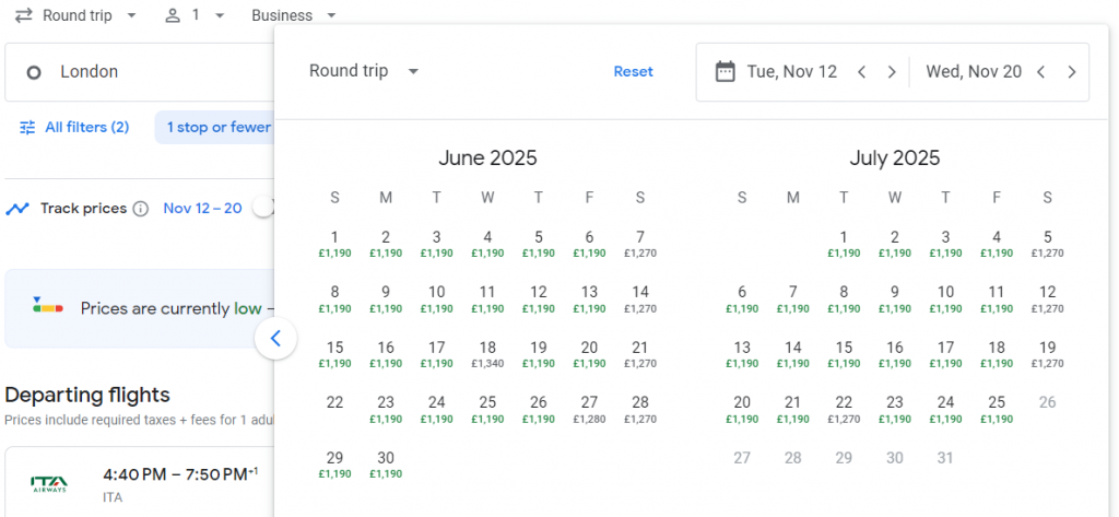 Business Class from London to Dubai