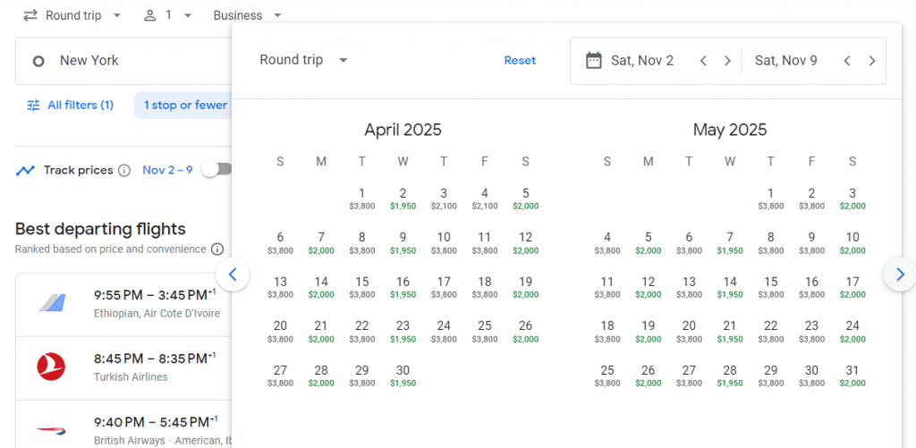 Business Class from New York to Nigeria