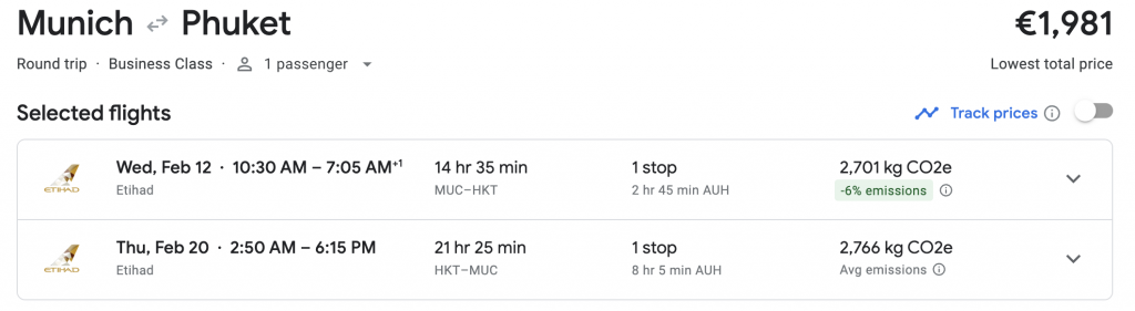 Business Class from Munich to Phuket