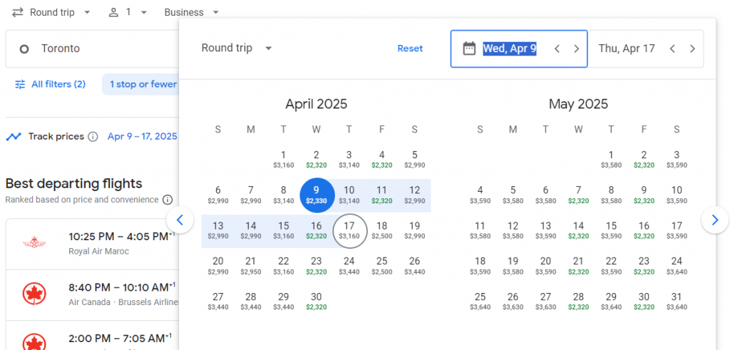 Business Class from Canada to Paris