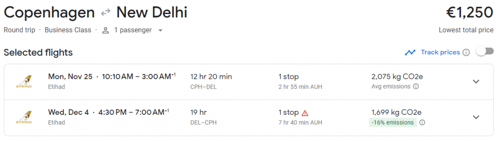 Business Class from Copenhagen to India