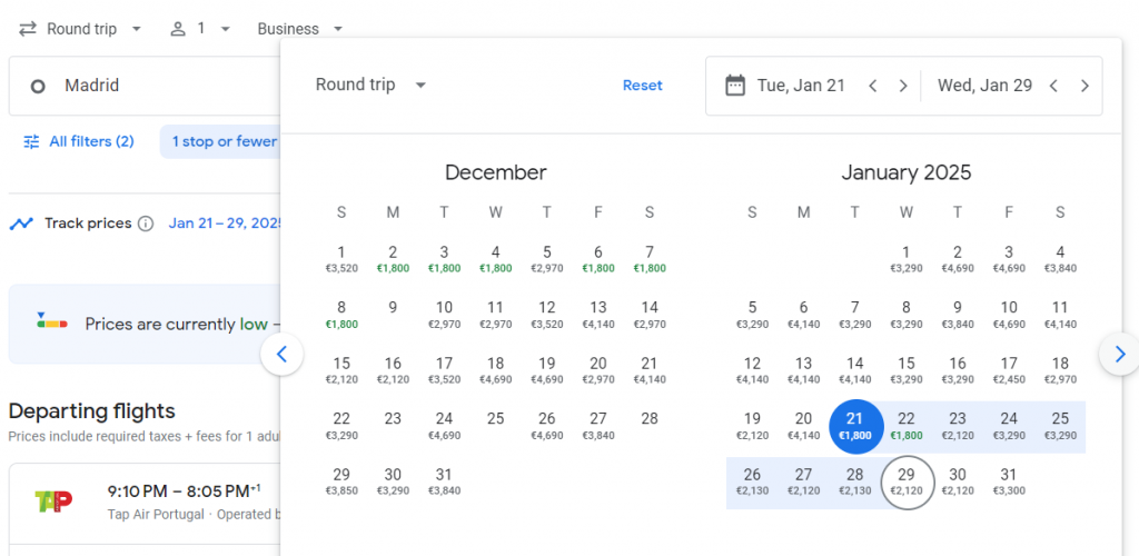 Business Class from Madrid to Rio de Janeiro