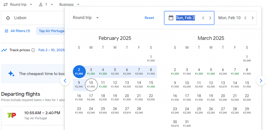 Business Class from Portugal to Canada