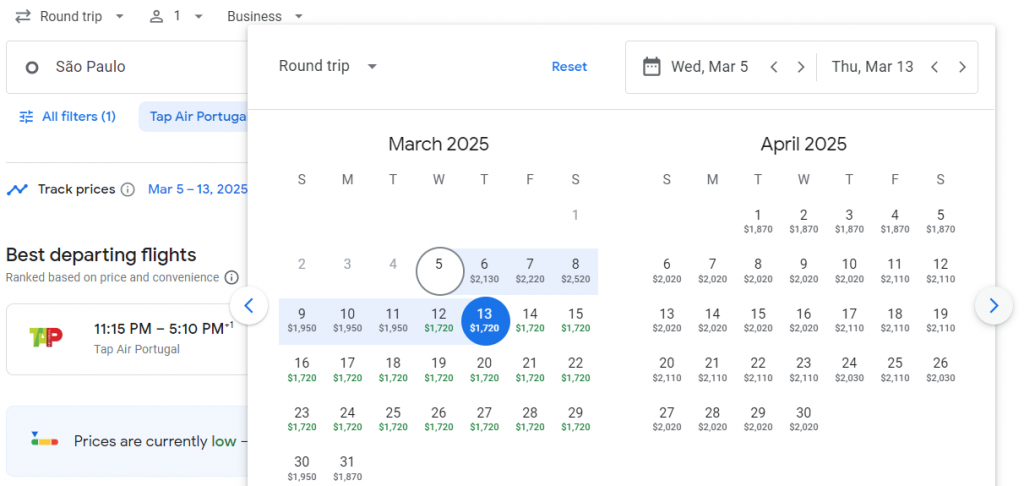 Business Class from Brazil to Spain