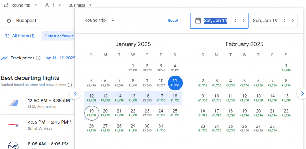 Business Class from Budapest to Mexico City