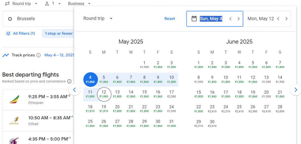 Business Class from Brussels to South Africa