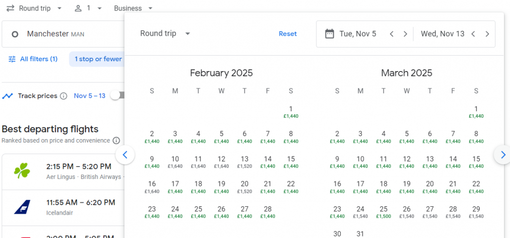 Business Class from Manchester to New York