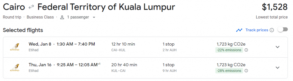 Business Class from Egypt to Malaysia