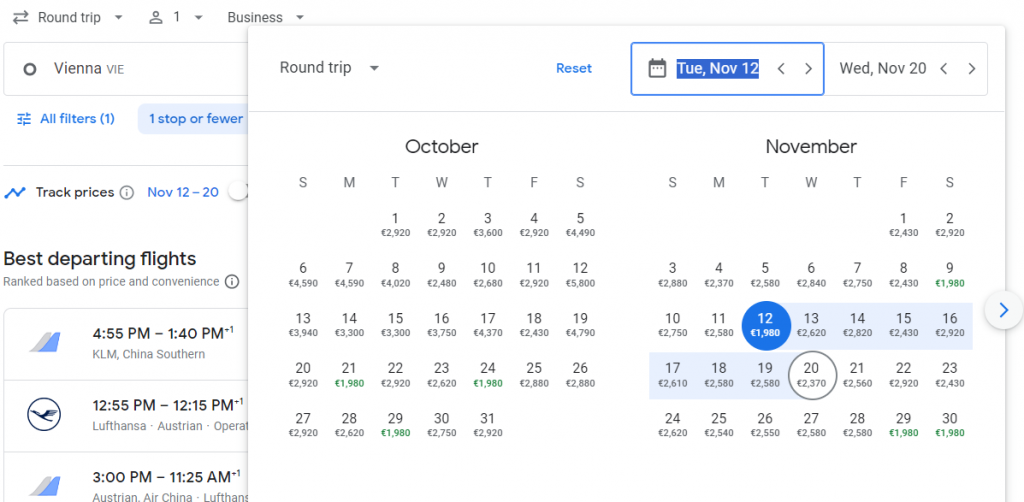 Business Class from Vienna to Beijing