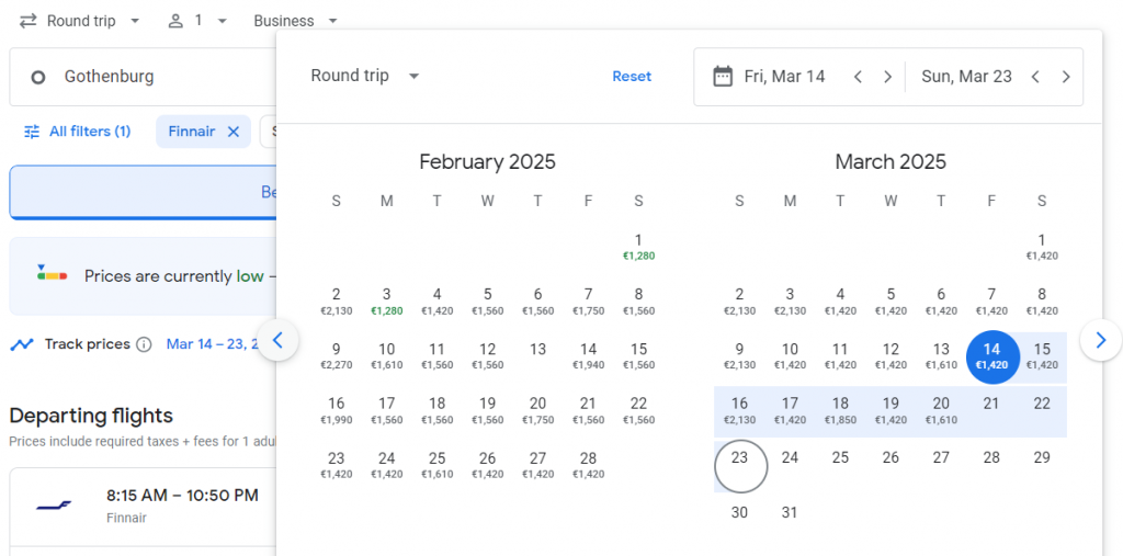 Business Class from Sweden to Dubai