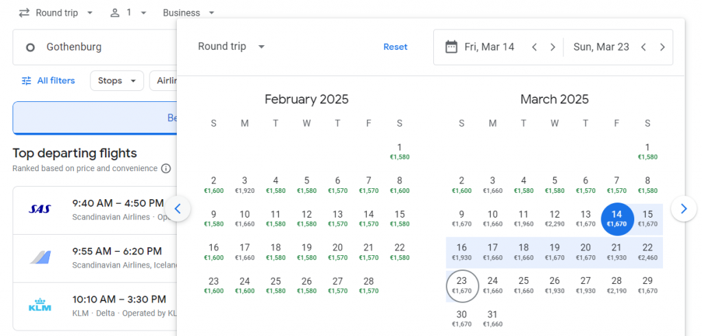 Business Class from Gothenburg to Chicago