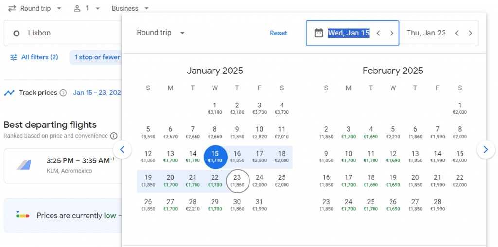 Business Class from Portugal to Mexico City