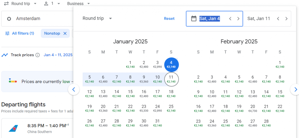 Business Class from Amsterdam to China