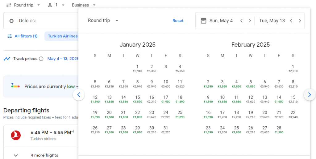 Business Class from Norway to Singapore