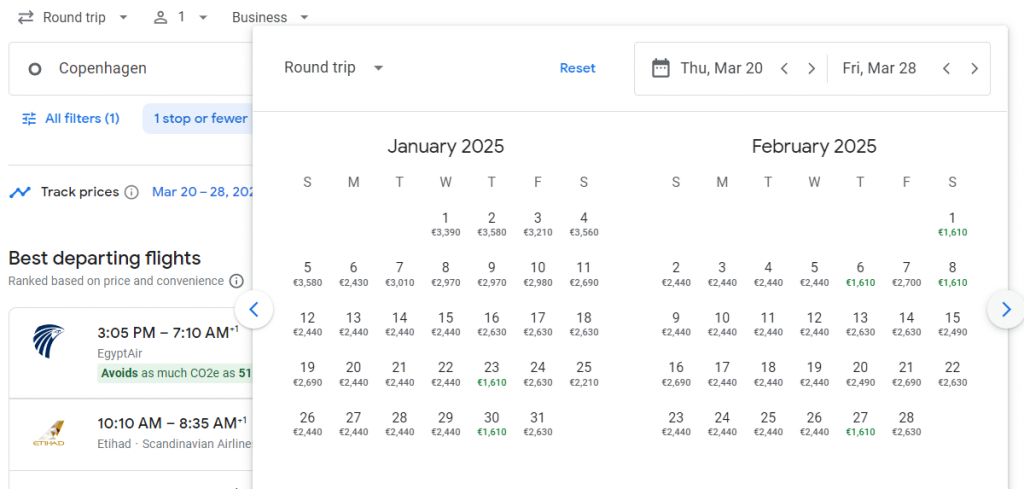 Business Class from Denmark to South Africa