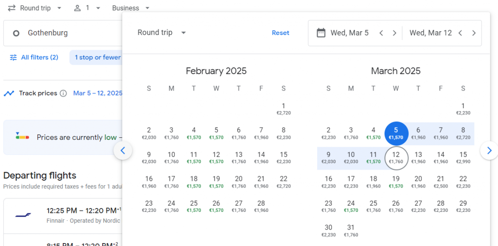 Business Class from Sweden to South Korea