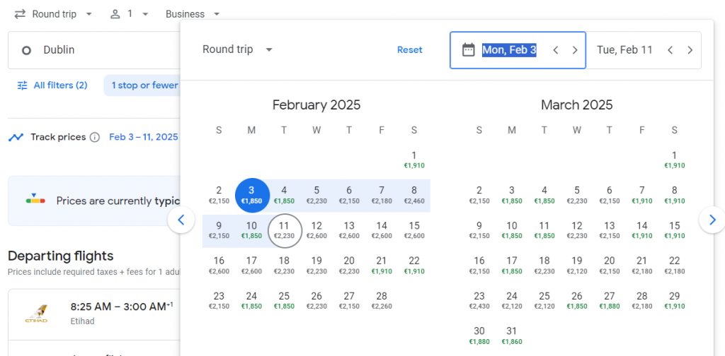 Business Class from Dublin to New Delhi
