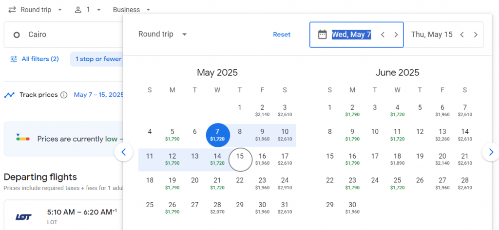 Business Class from Egypt to South Korea