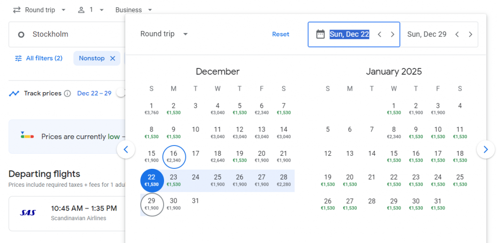 Business Class from Stockholm to New York