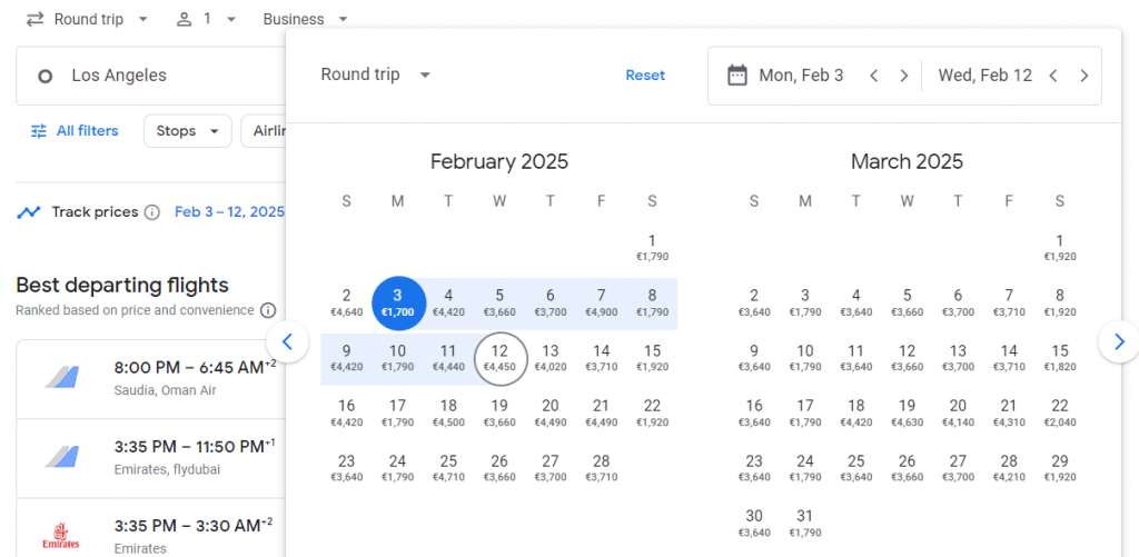 Business Class from Los Angeles to Oman