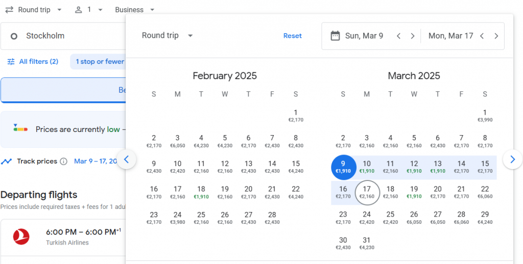 Business Class from Sweden to Los Angeles