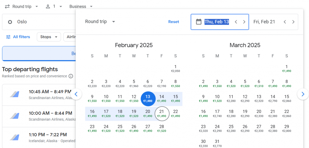 Business Class from Norway to Portland