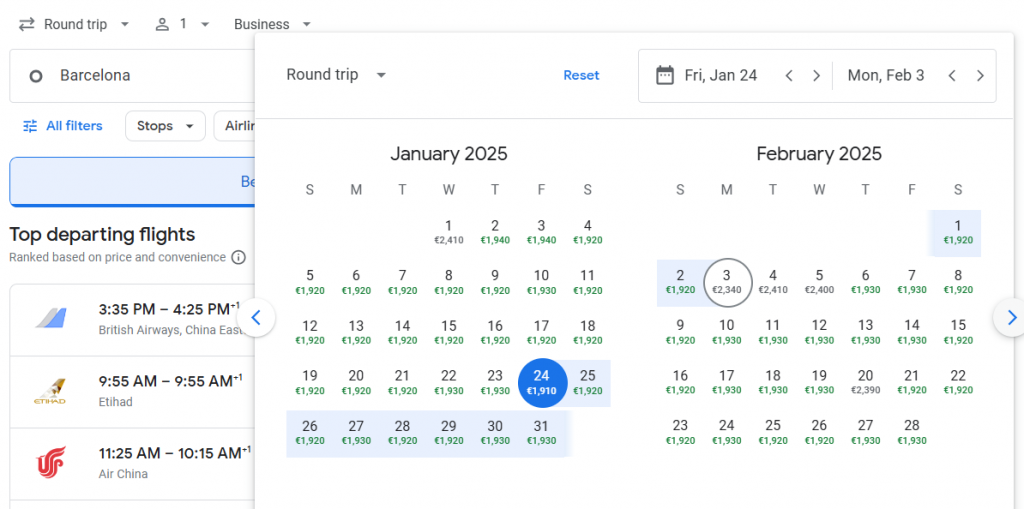 Business Class from Barcelona to Shanghai