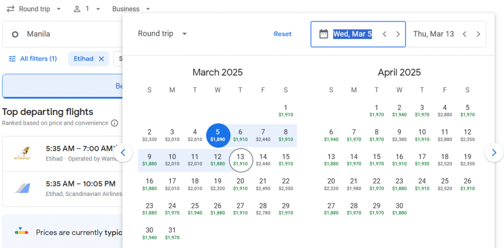 Business Class from Philippines to Denmark