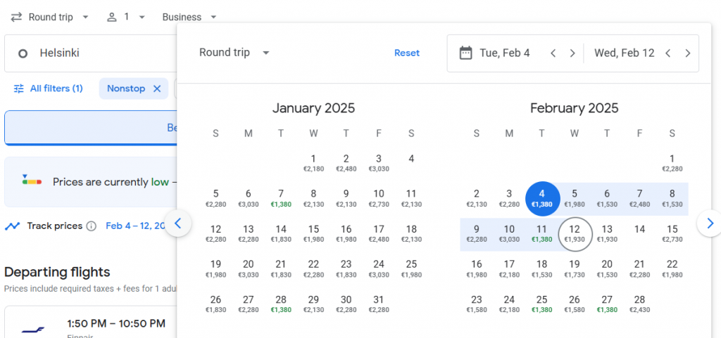 Business Class from Finland to Dubai