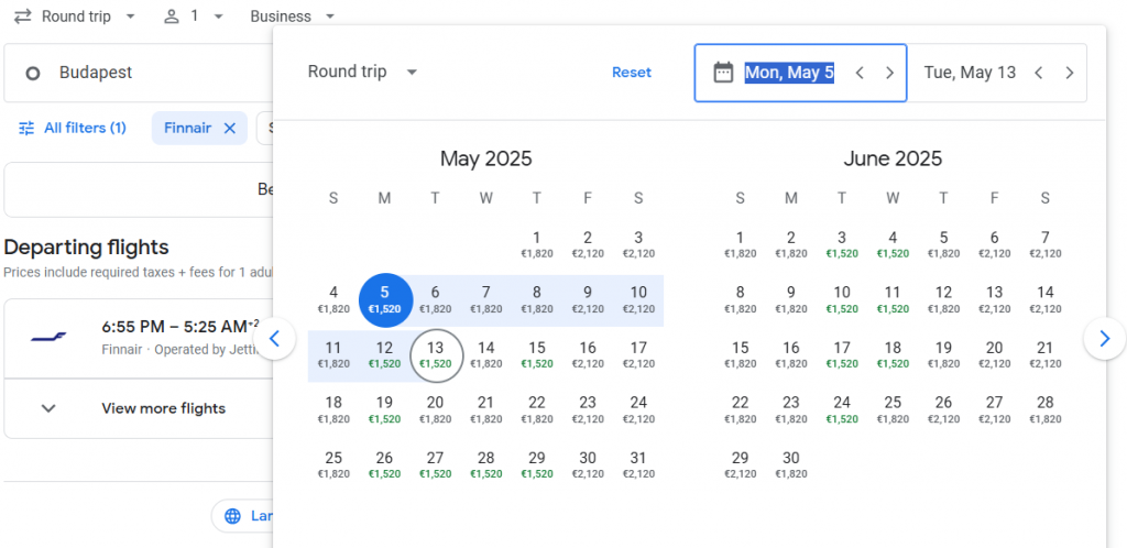 Business Class from Budapest to Bangkok