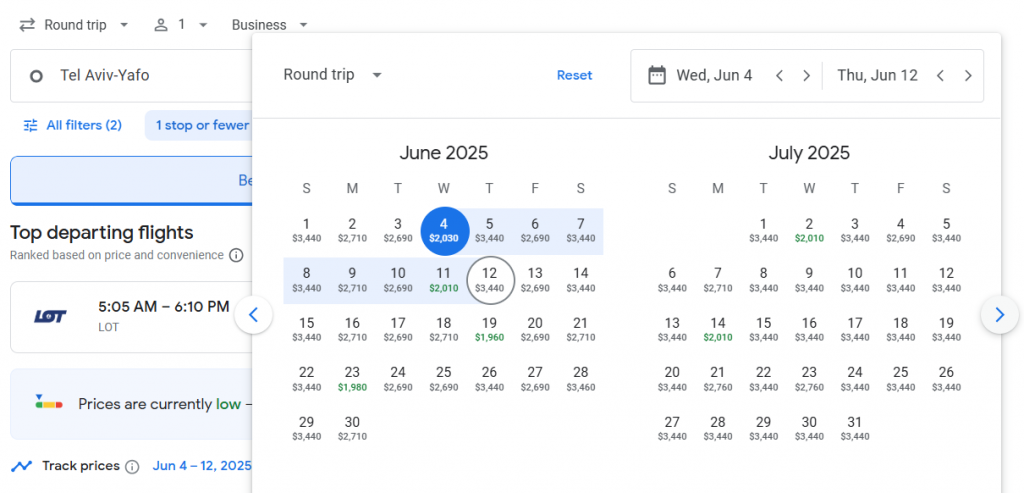 Business Class from Israel to New York