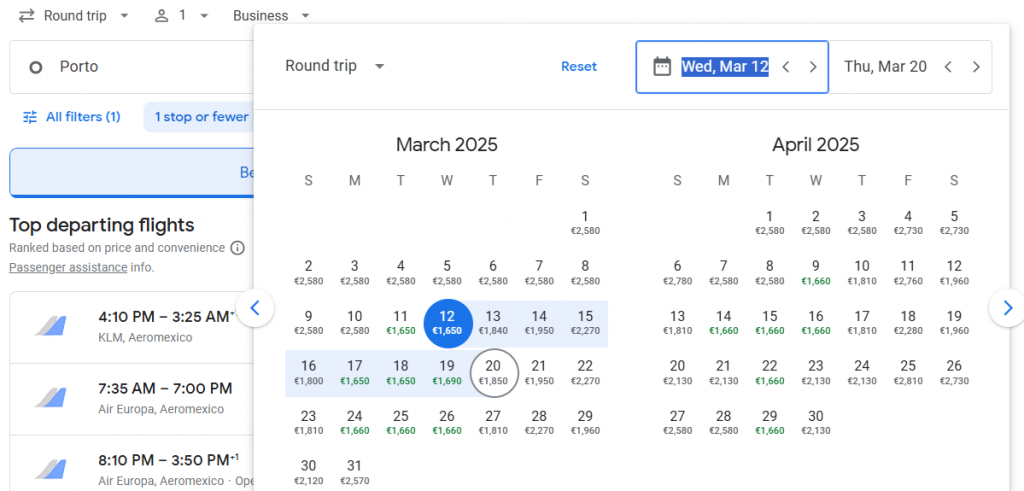 Business Class from Porto to Mexico City