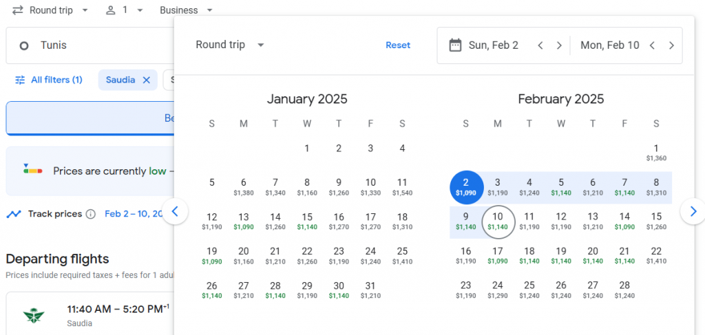 Business Class from Tunisia to Indonesia