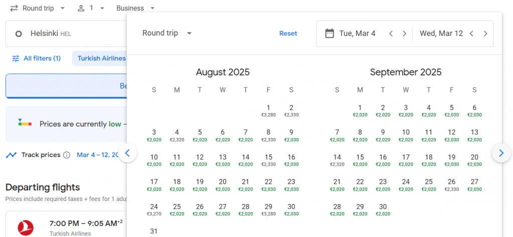 Business Class from Finland to Taiwan