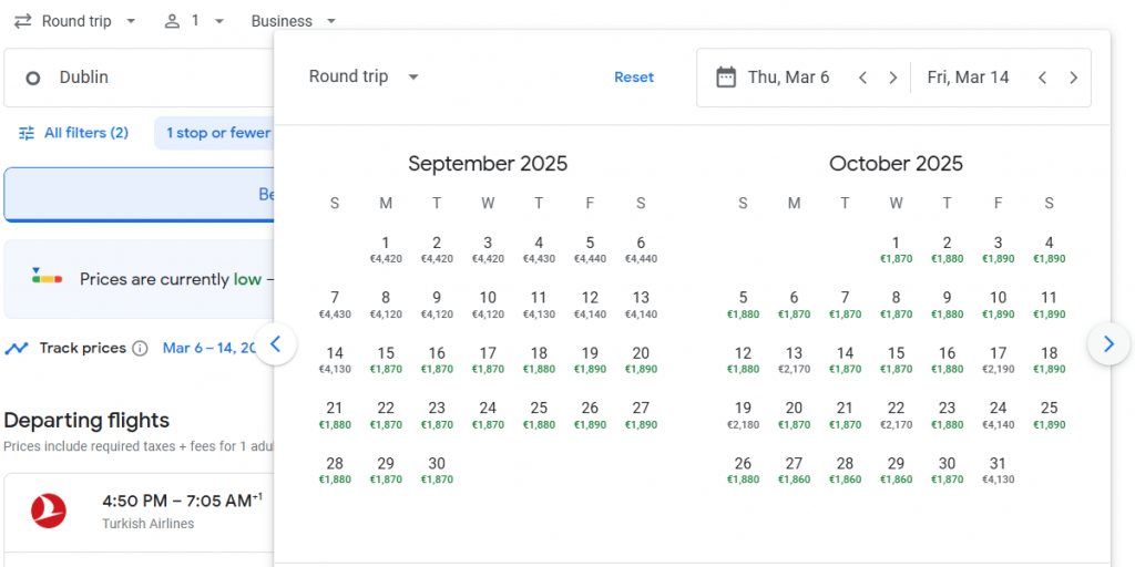 Business Class from Dublin to Miami