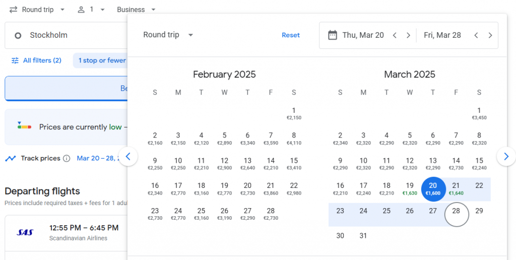 Business Class from Stockholm to Miami