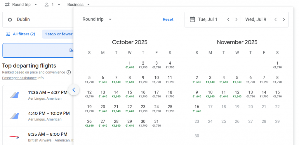 Business Class from Dublin to Las Vegas