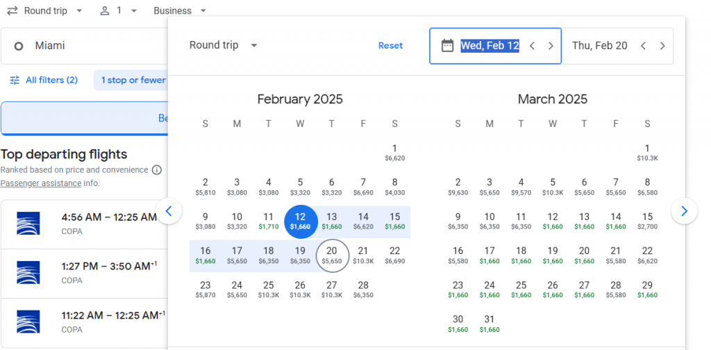 Business Class from Miami to Rio de Janeiro