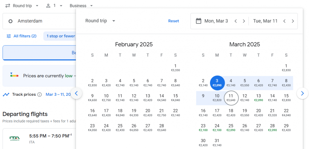 Business Class from Amsterdam to Argentina