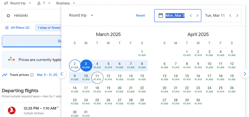 Business Class from Finland to Dubai