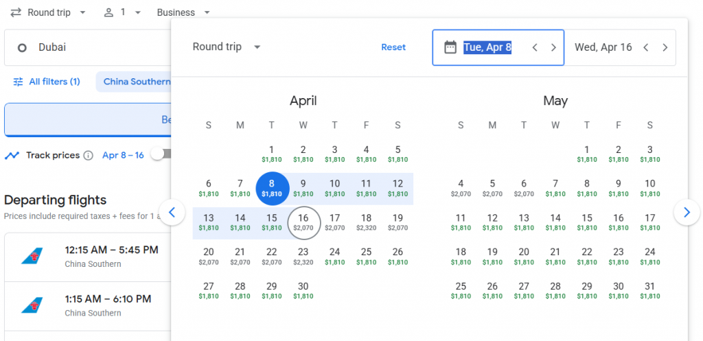 Business Class from Dubai to China